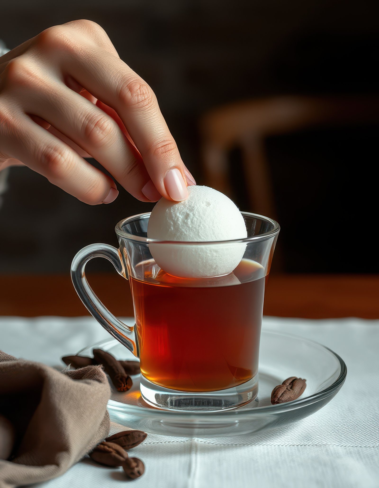 Person dips a traditional dessert into tea at a cozy setting, highlighting culinary culture and enjoyment